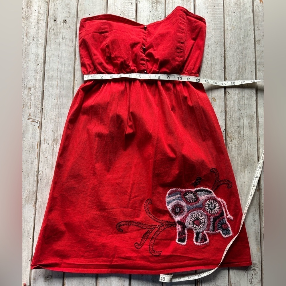 Judith March | Strapless Embroidered Elephant Dress | Red | Assumed S/M - Picture 5 of 13